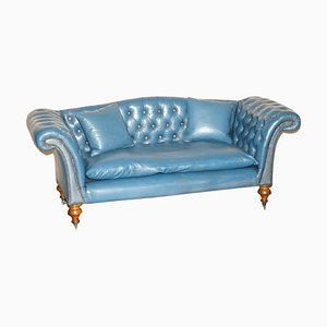 William IV Regency Hump Back Chesterfield Sofa in Blue Leather, 1830s