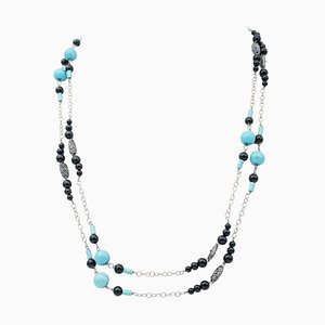 Turquoise & Onyx with Rose Gold and Silver Necklace