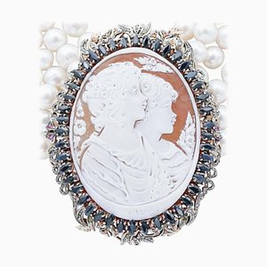 Pearls & Cameo mit Saphiren & Rubinen mit Diamanten & Steinen mit Roségold und Silber Halskette