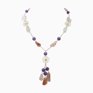 Moonstones with Amethysts & Rose Gold Necklace