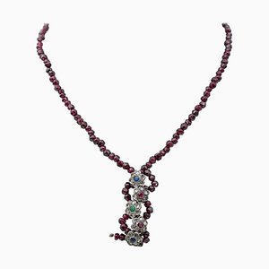 Garnets with Emeralds & Rubies with Sapphires & Diamonds Necklace