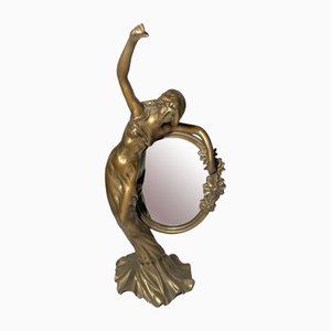 Jugendstil Bronze Spiegel mit Frauen Motiv