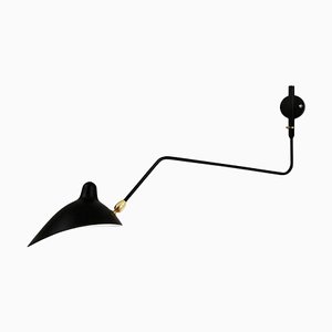Lámpara de pared giratoria Mid-Century con brazo curvo negro de Serge Mouille