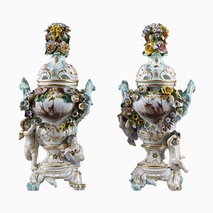 Polychrome and Gilt Porcelain Perfume Burners from Meissen, Set of 2