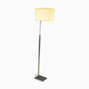 Mid-Century Italian Floor Lamp in Fabric with Leather and Brass from Stilnovo, 1970s