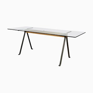 Modern Italian Glass Wood Steel Dining Table Frate by Enzo Mari for Driade, 1973