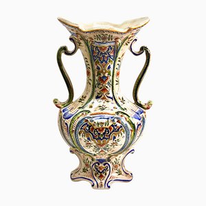 Handbemalte Fayence Vase, Rouen, 1900er