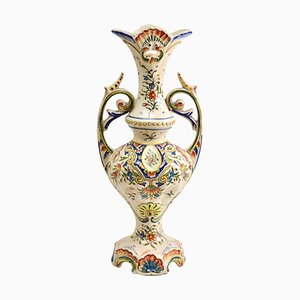 Hand-Painted Faience Vase, Rouen, 1900s