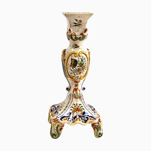 Hand-Painted Faience Candleholder, Rouen, 1900s