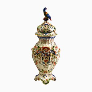 Large Antique French Hand-Painted Vase from Rouen
