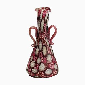 Antique Millefiori Jar in Red and White Murano from Fratelli Toso, 1910