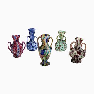 Millefiori Vasen aus Murano Glas von Fratelli Toso, 1910, 5er Set