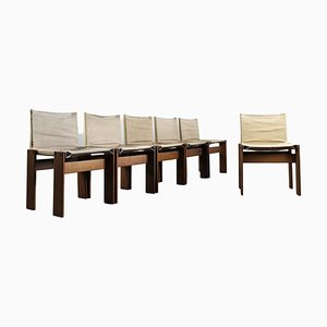 Monk Chairs in Wood and Canvas by Tobia & Afra Scarpa for Molteni, 1970s, Set of 6