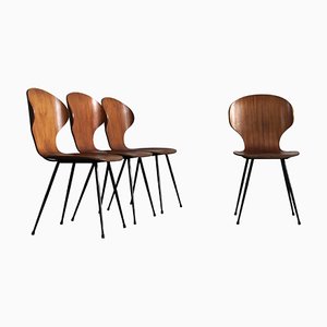 Lulli Dining Chairs in Steel and Wood by Carlo Ratti for Ilc Lissone, 1950s, Set of 4