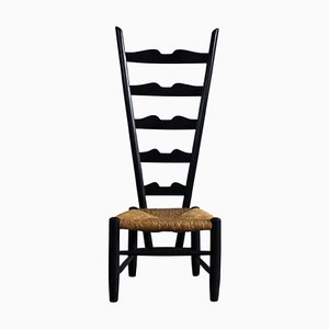 Schwarzer Italienischer Chimney Chair aus Buche & Stroh von Gio Ponti, 1950er