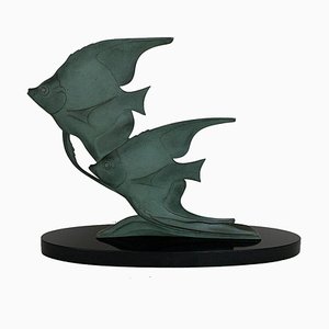 Art Deco Sculpture of Fish in Green Patina by Marti Font Regule, 1930