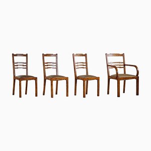 Vintage Swedish Art Deco Dining Chairs in Birch Root, Set of 4