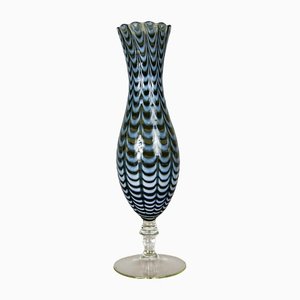 Grand Vase Empoli Mid-Century en Verre avec Surface Drapée Texturée