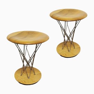 Birch and Chrome-Plated Steel Stools by Isamu Noguchi for Knoll, United States, 1955, Set of 2