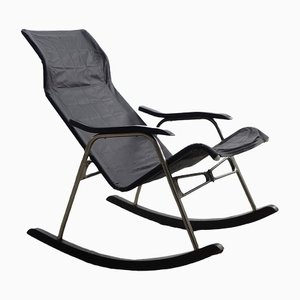 Rocking Chair Postmoderne en Cuir Noir par Takeshi Nii, 1950s