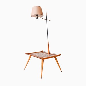 Floor Lamp with Side Table in Ash Wood