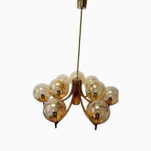 Mid-Century Ceiling Lamp in Brass with Smoking Glas Bulbs