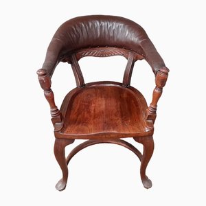 19th Century English Mahogany and Leather Desk Chair