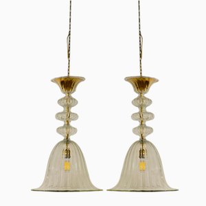 Murano Glass Ceiling Lamps with Large Central Bells, Set of 2