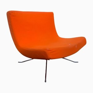Orange Easy Chair on Chromed Feet with Original Label from Ligne Roset, France