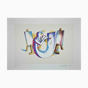Mark Kostabi, The Painters Atelier, Original Lithograph, 2000