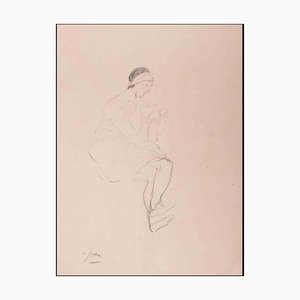 Louis Jou, mujer sentada, dibujo a lápiz, principios del siglo XX