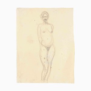 Disegno a matita originale, nudo, metà XX secolo