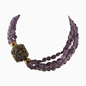Ancient Handcrafted Clasp Retro Intertwined Amethysts Necklace