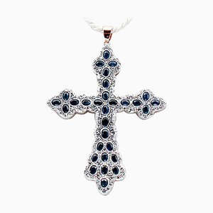 9 Karat Rose Gold and Silver Cross Pendant Necklace