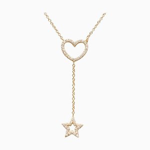 18 Karat Yellow Gold Heart and Star Shape Pendant Necklace