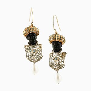 Yellow Gold and Silver Retro Moretto Earrings