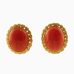 18k Yellow Gold and Coral Stud Earrings