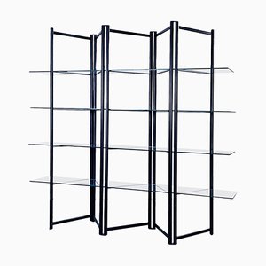 Modern Italian Black Metal and Tempered Glass Bookcase, 1990s