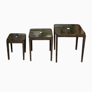 Italian Nesting Table in Wood and Acrylic Glass, 1980s, Set of 3