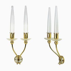 Brass and Glass Wall Lights by Angelo Lelli for Arredoluce, 1950s, Set of 2