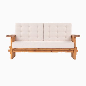 Swedish Sofa in Pine and Natural Linen, 1950