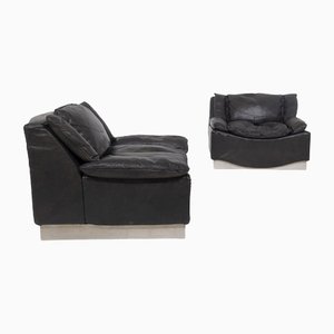 Fauteuils en Cuir et Acier par Luciano Frigerio, Set de 2