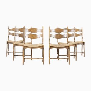 Chairs in Straw and Oak by Guillerme Et Chambron, 1950, Set of 6