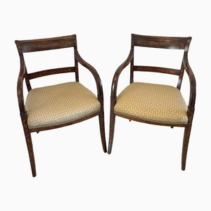 Antique Regency Marquetry Inlaid Desk Chairs, Set of 2