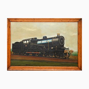 Viktorianisches Gemälde von Dampflokomotive Zug, Öl auf Leinwand, gerahmt