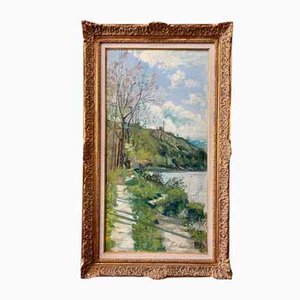 Promenade au bord du lac, Oil on Canvas, Framed