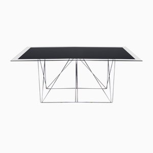 Dining Table in Chrome-Plated Steel and Glass from Max Sauze Studio