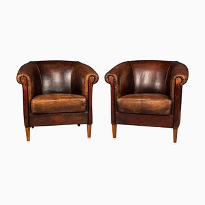 20th Century Dutch Leather Club Chairs, Set of 2