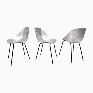 Aluminum Tulipe Tonneu Chairs by Pierre Guariche, France, Set of 3