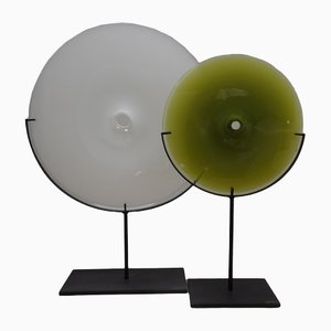 Natuzzi, The Pool White and Green, Murano Glass & Wrought Iron, Set of 2